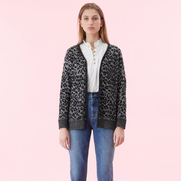 REBECCA TAYLOR black leopard jacquard wool sweater